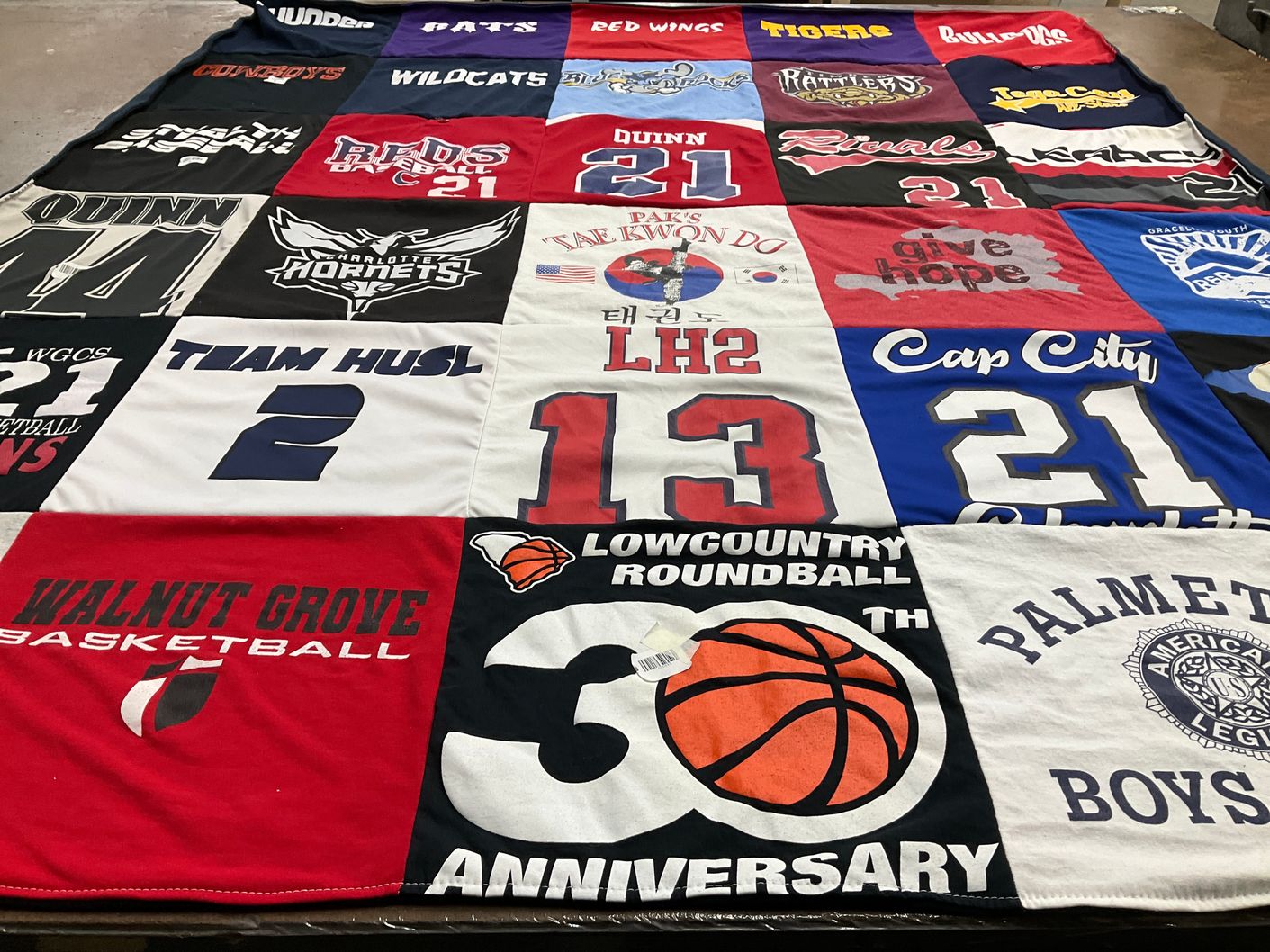 T-shirt quilt featuring charlotte hornets, lowcountry roundball team by Angela from NC