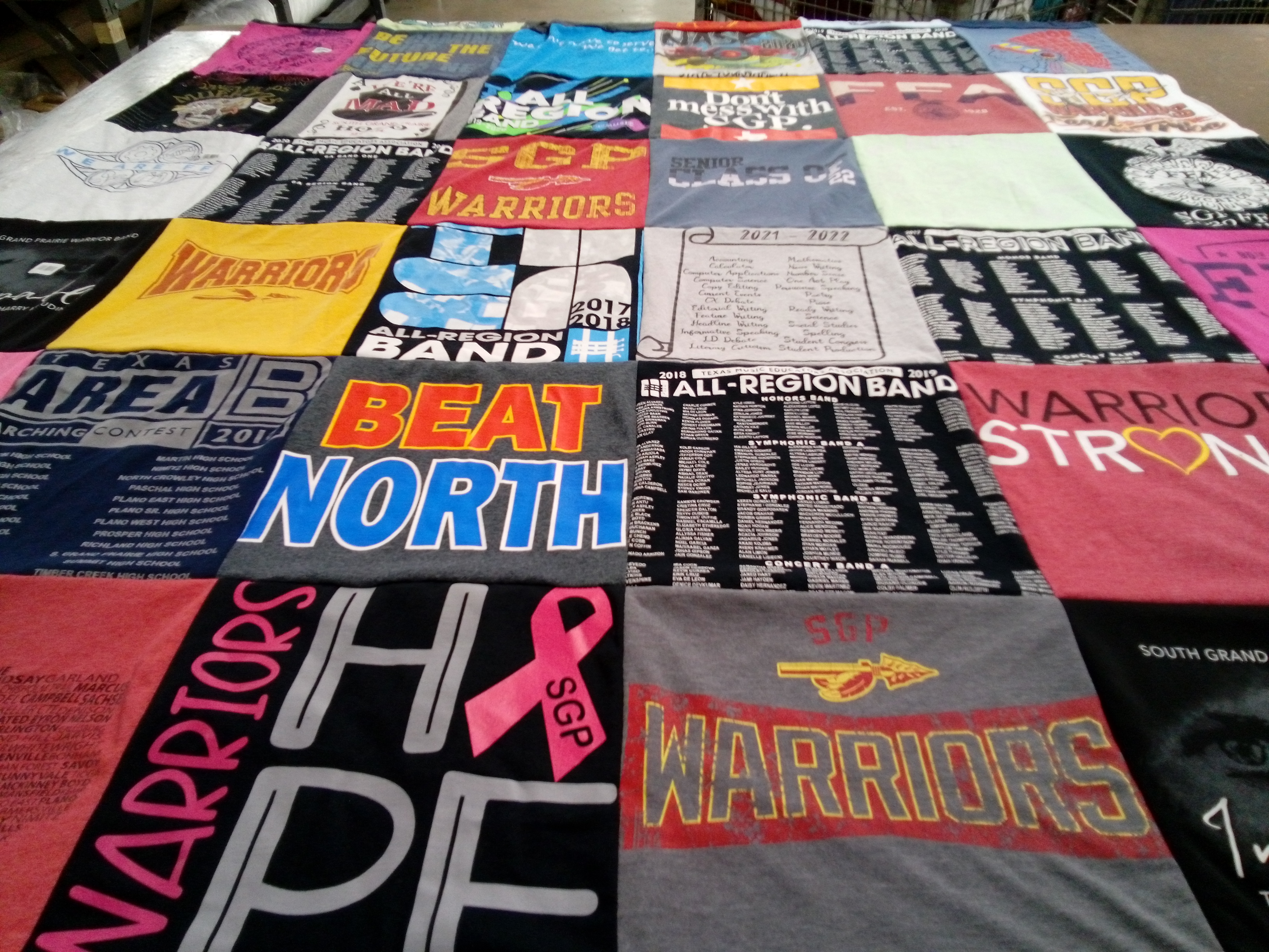 T-shirt quilt from south grand prairie high school by Heather from TX