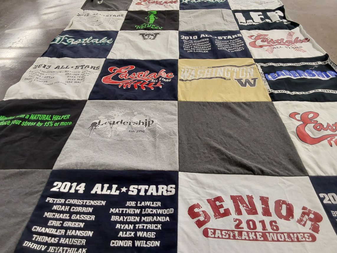 T-shirt quilt featuring eastlake wolves by Cheryl from WA