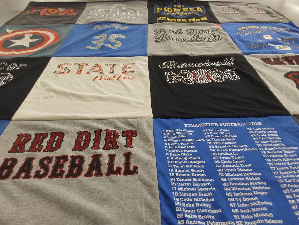 T-shirt quilt featuring stillwater high school football, red dirt baseball by Lori from OK