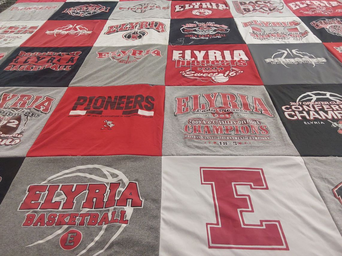 T-shirt quilt featuring elyria pioneers by Heather from OH