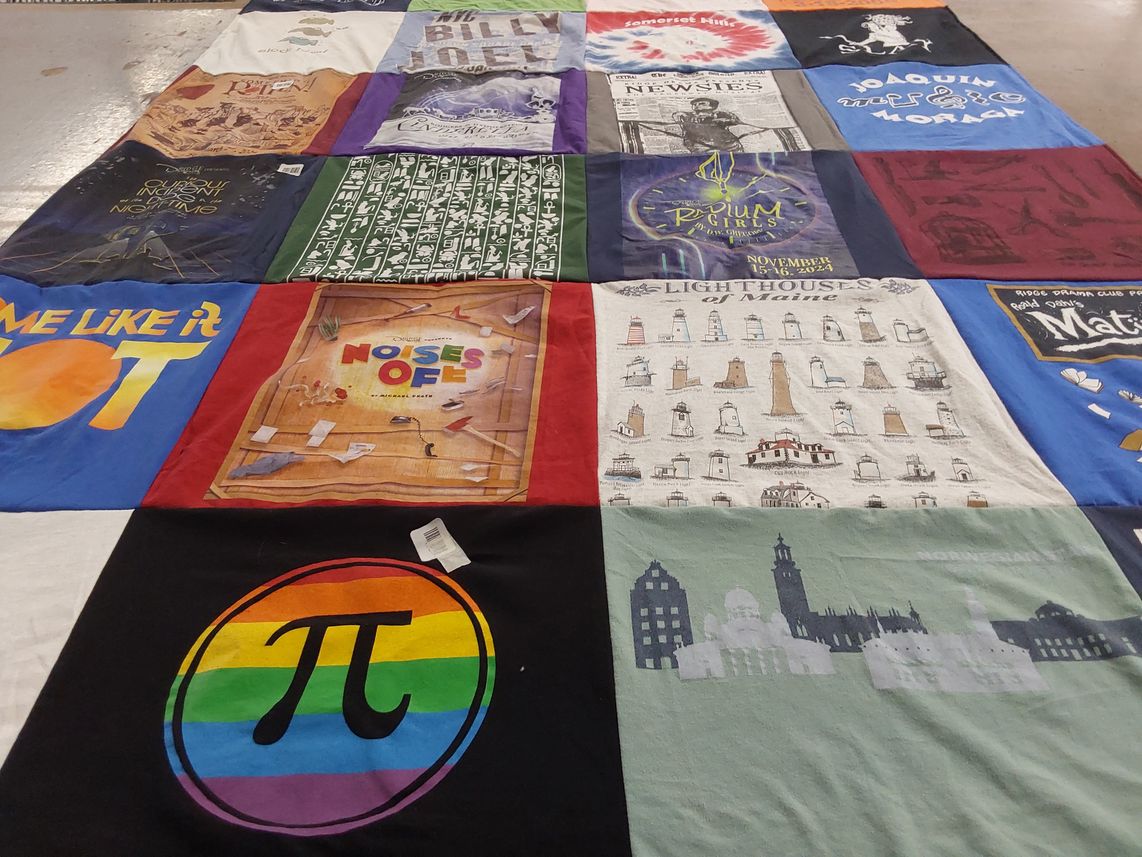 T-shirt quilt with theater, musicals themes by Austin from IL