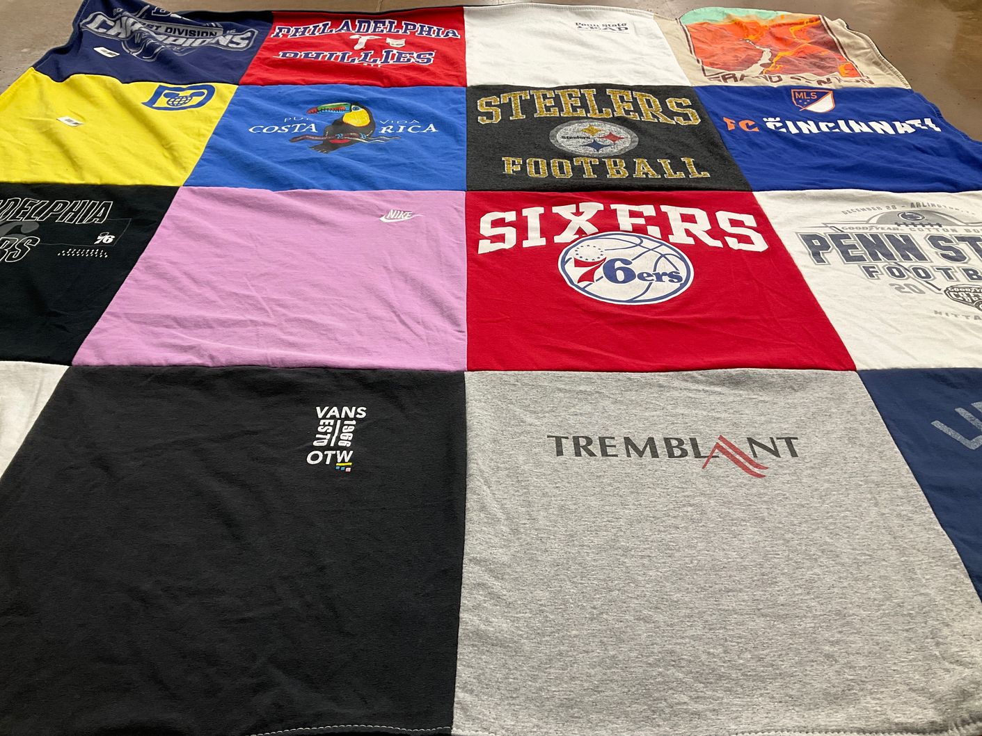 T-shirt quilt featuring pittsburgh steelers, philadelphia 76ers by Allyson from PA