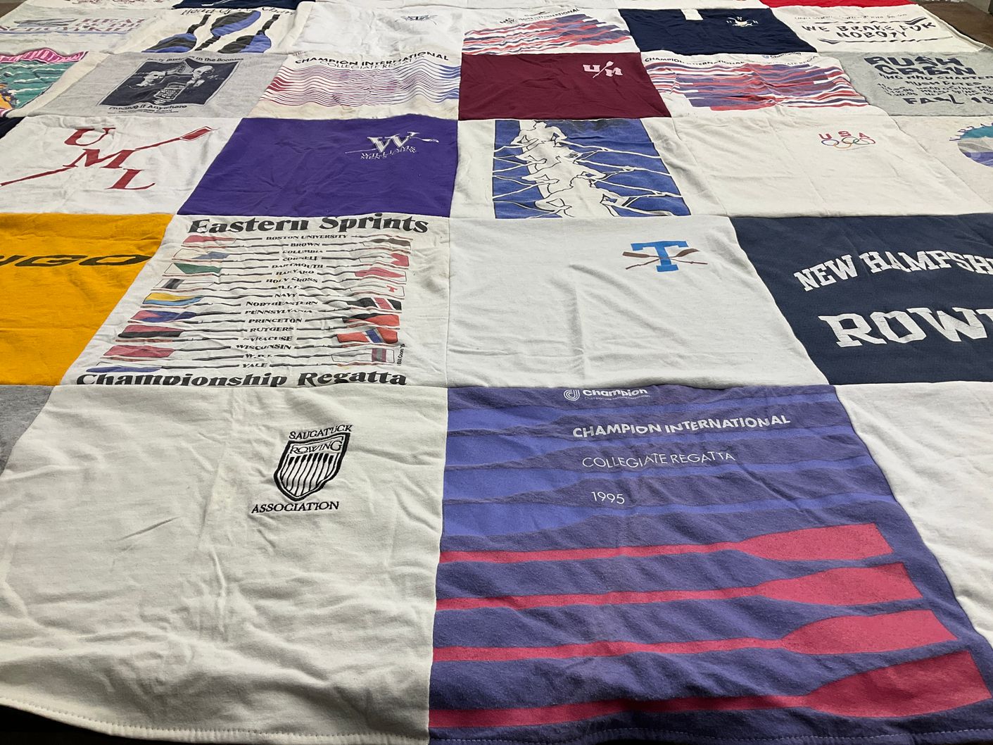 T-shirt quilt featuring boston university rowing, new hampshire university rowing by Russell from MA