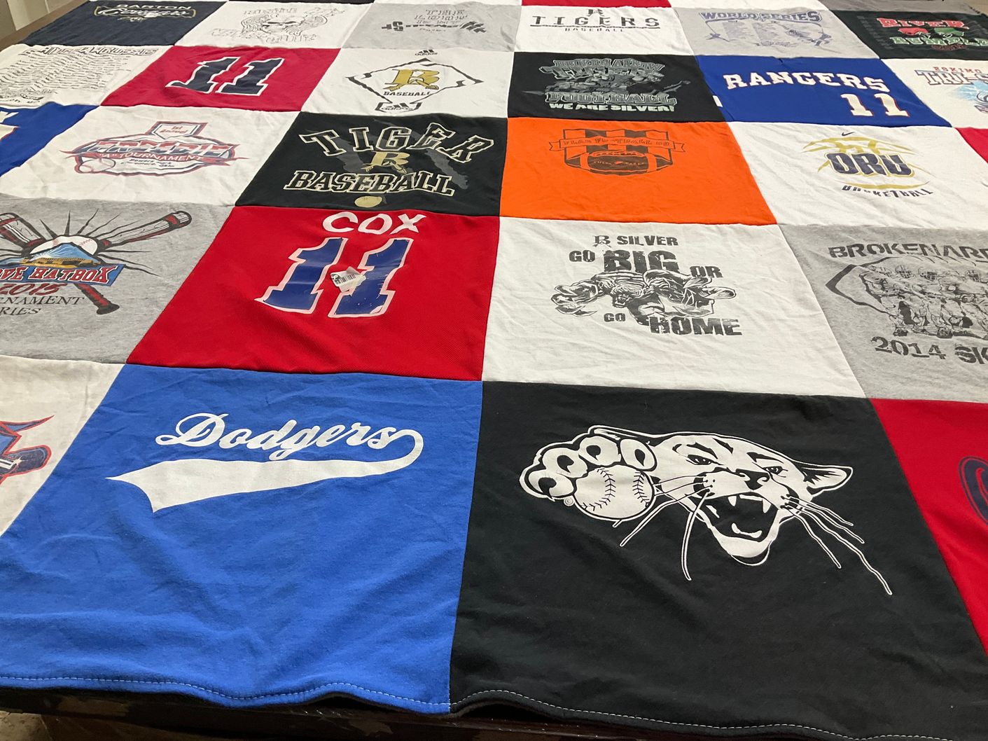 T-shirt quilt featuring dodgers, rangers by Judy from OK