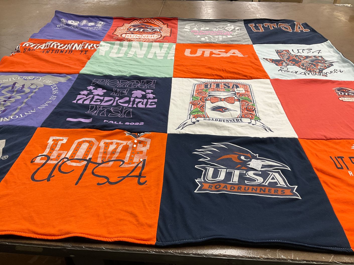T-shirt quilt featuring utsa roadrunners by Monica from TX