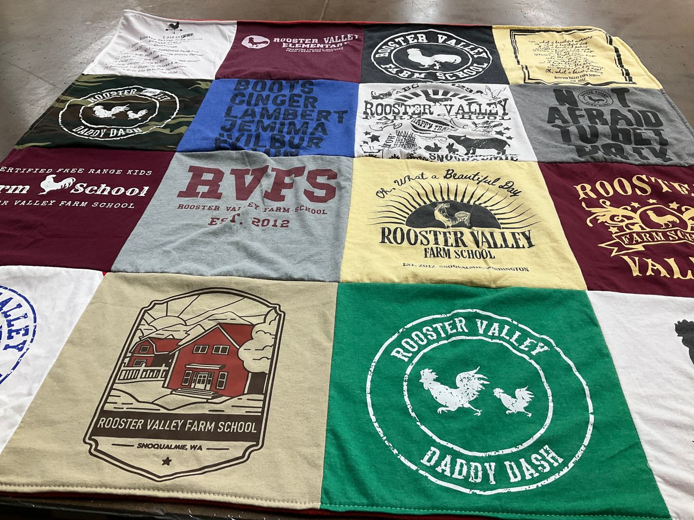 T-shirt quilt from rooster valley farm school by Jennifer from WA
