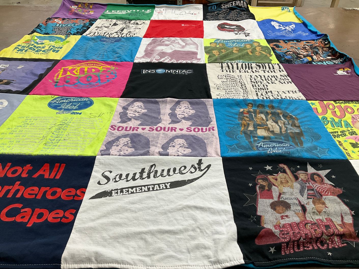 T-shirt quilt with music, performing arts themes by Julianna from NC