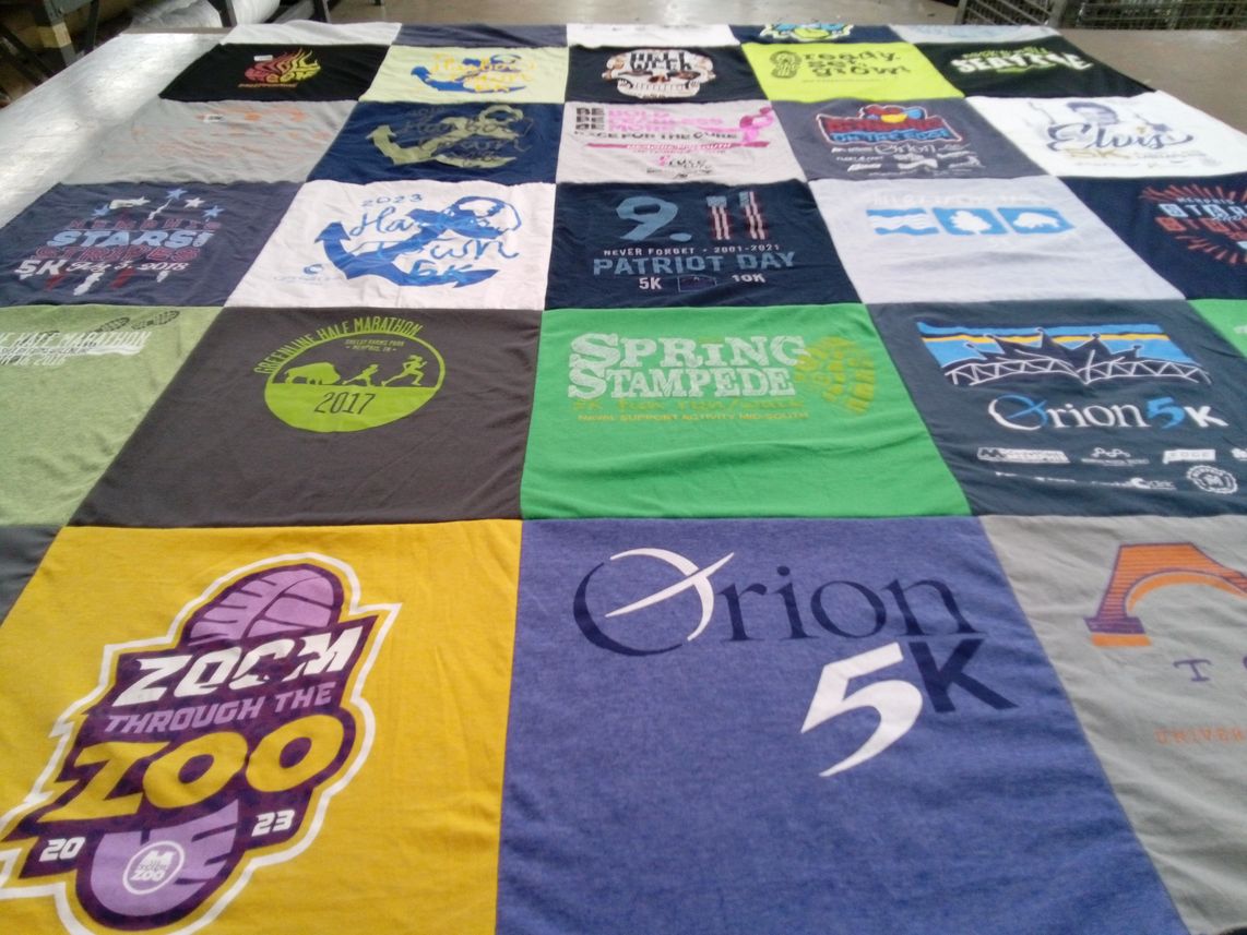T-shirt quilt with running, fitness themes by Stephanie from MI