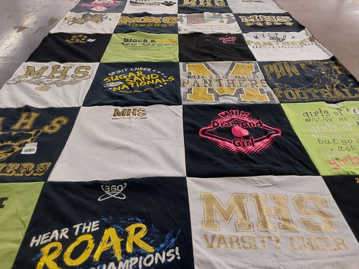 T-shirt quilt featuring milford high school panthers by Chelsie from FL