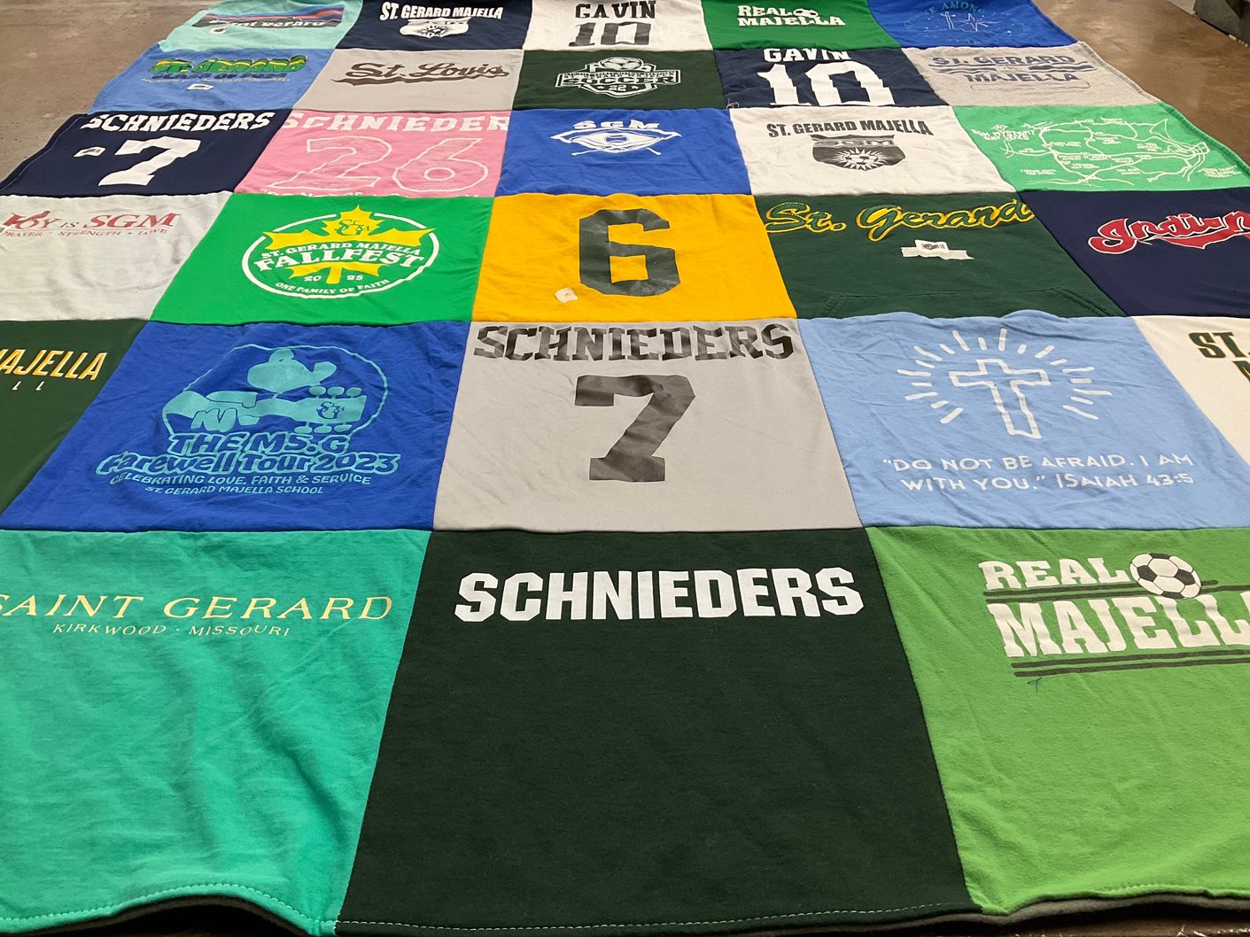 T-shirt quilt from st gerard majella school by Elisha from MO