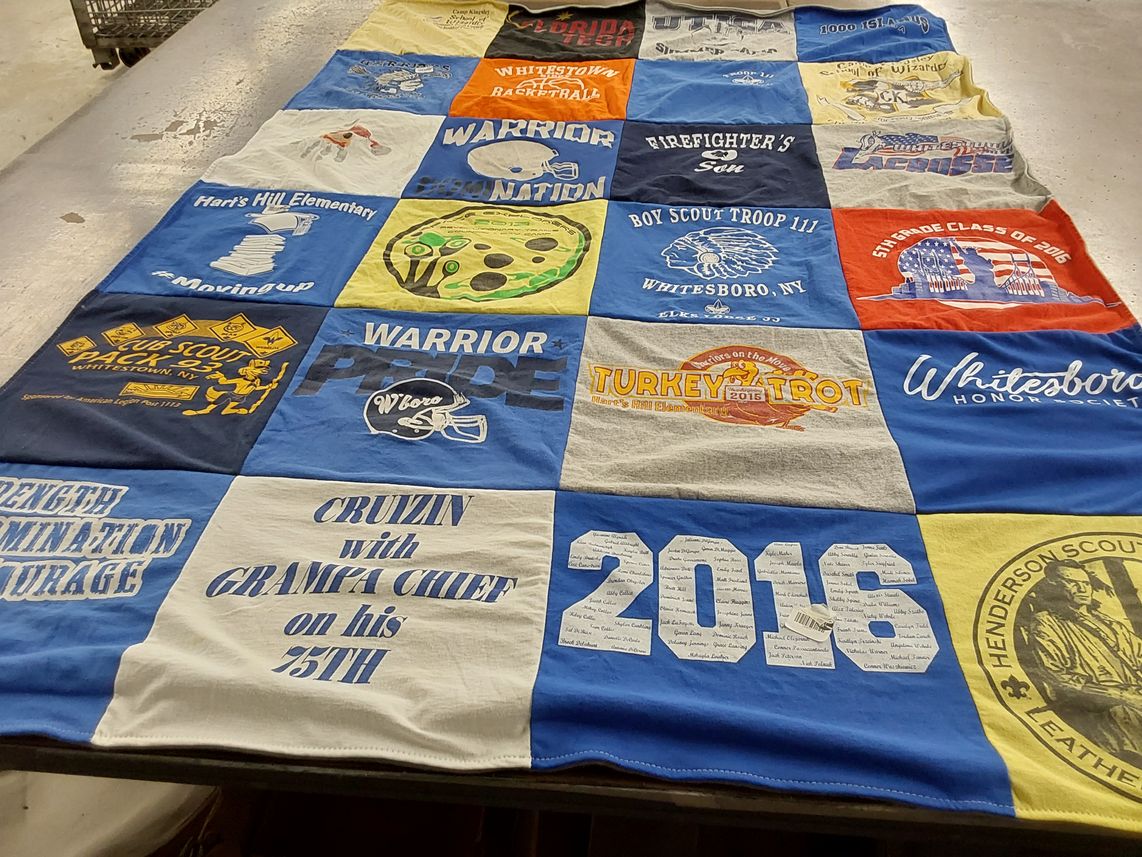 T-shirt quilt from hart's hill elementary school, whitesboro high school by Maura from NY