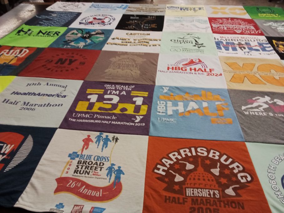 T-shirt quilt with running, marathons themes by Ann from PA
