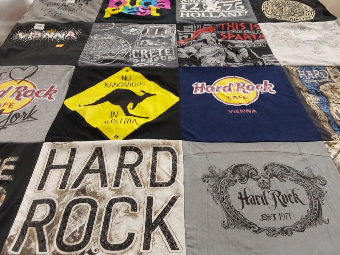 T-shirt quilt with music, travel themes by Acquanett from SC
