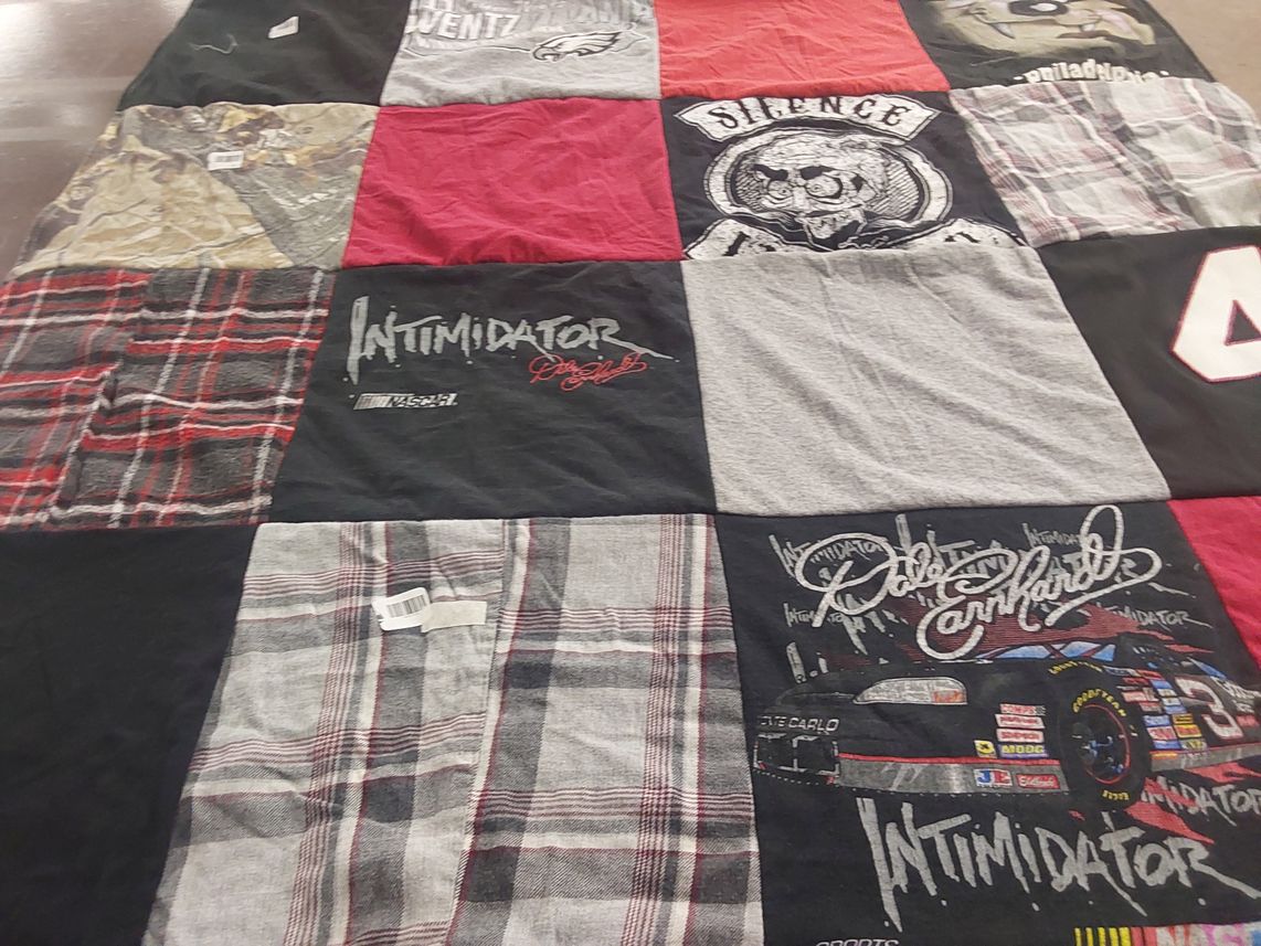 T-shirt quilt with nascar, sports themes by christine from PA