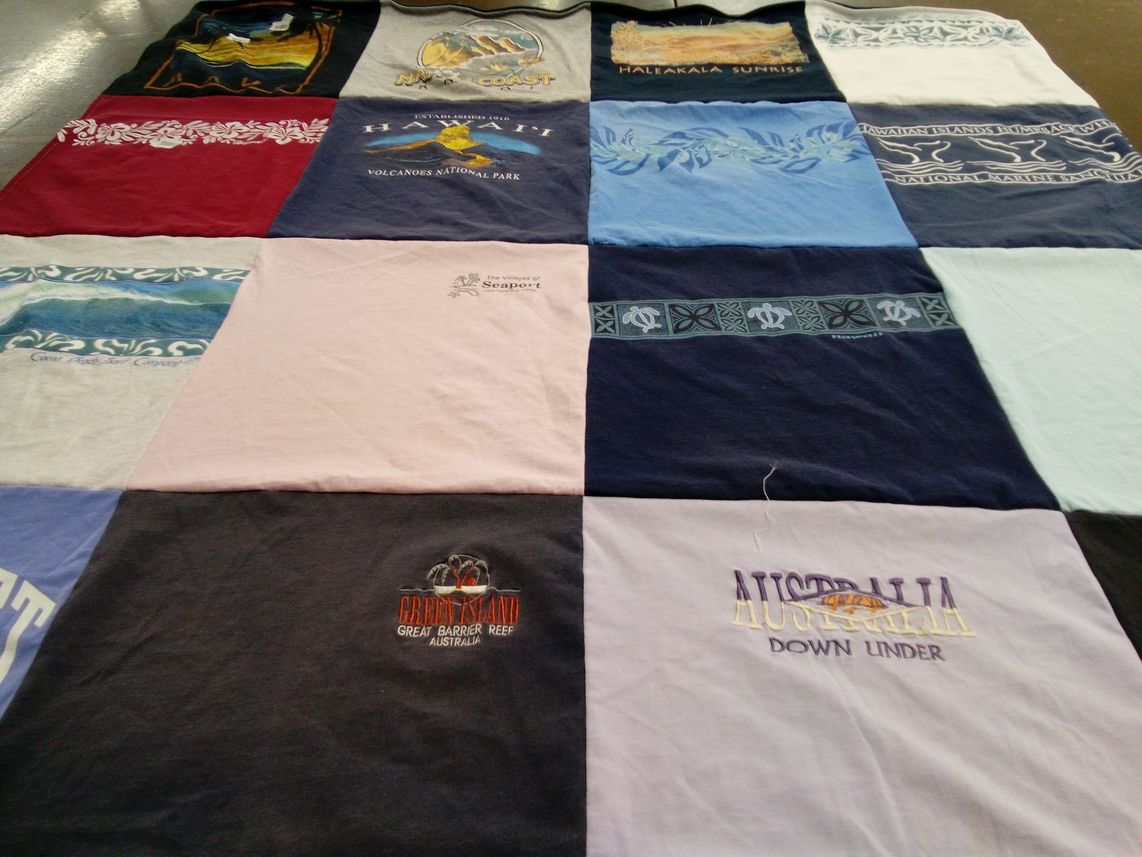T-shirt quilt with travel, nature themes by Sarah from CT