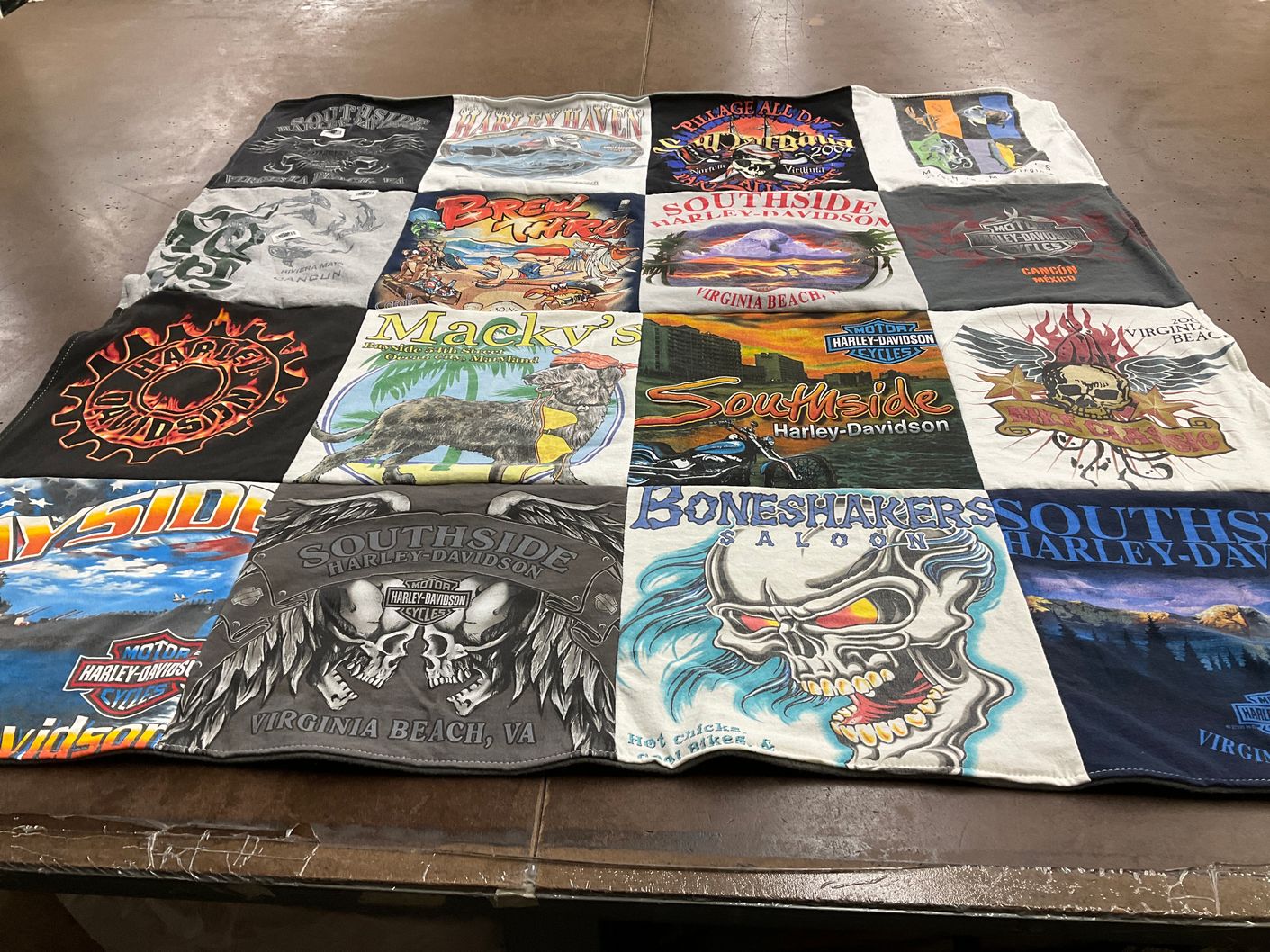 T-shirt quilt with motorcycles, biking themes by Susan from VA
