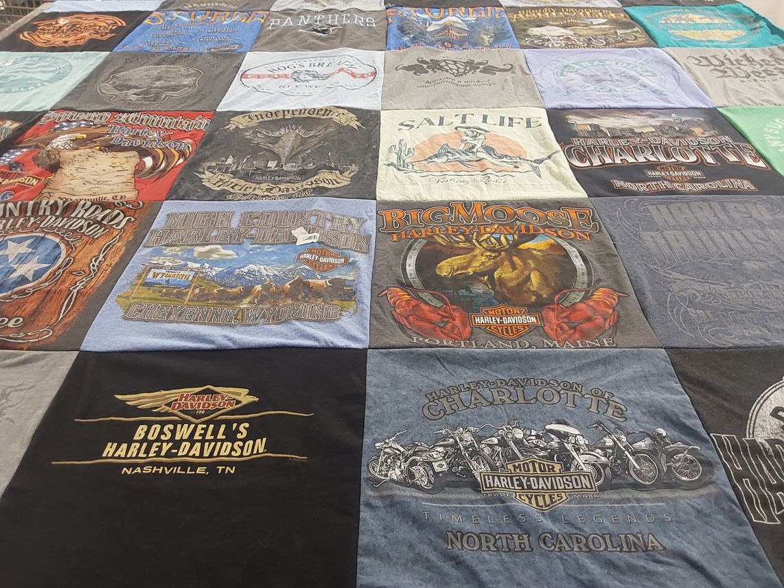 T-shirt quilt with motorcycles, harley davidson themes by Paulette from NC