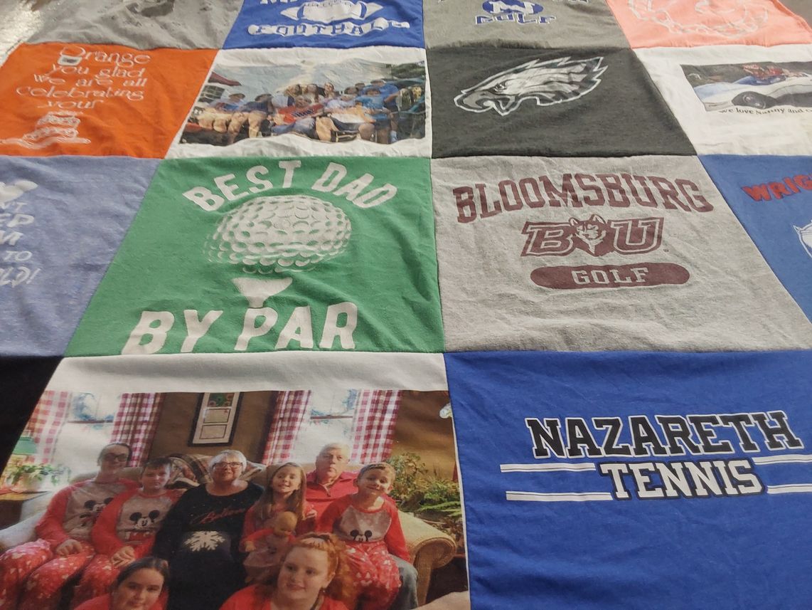 T-shirt quilt from bloomsburg university, nazareth college by John from PA