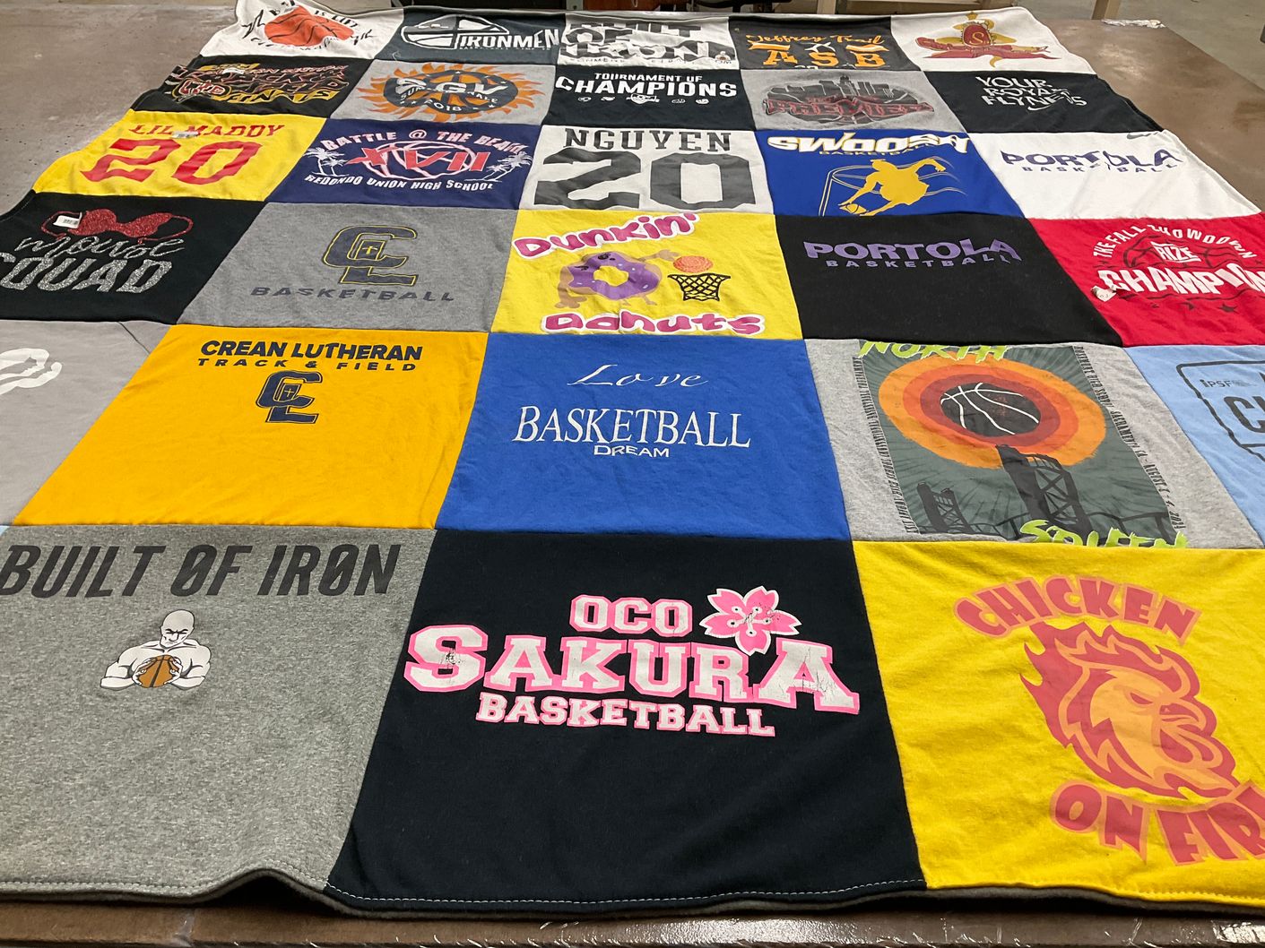 T-shirt quilt featuring portola basketball, oc sakura basketball by Ina from CA