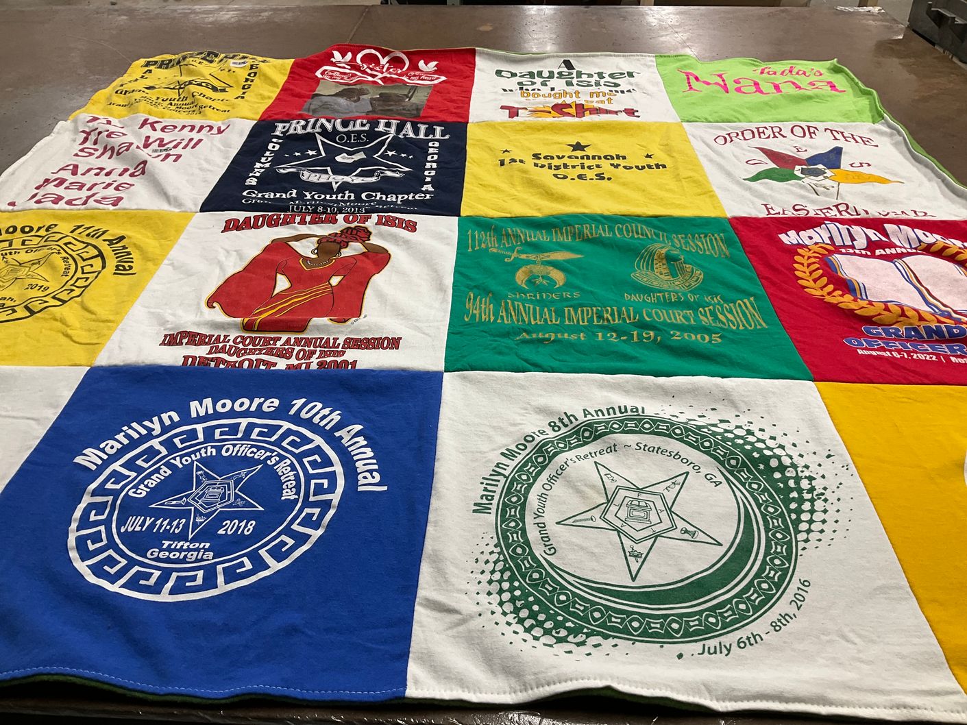 T-shirt quilt with community service, youth activities themes by Jackie from GA