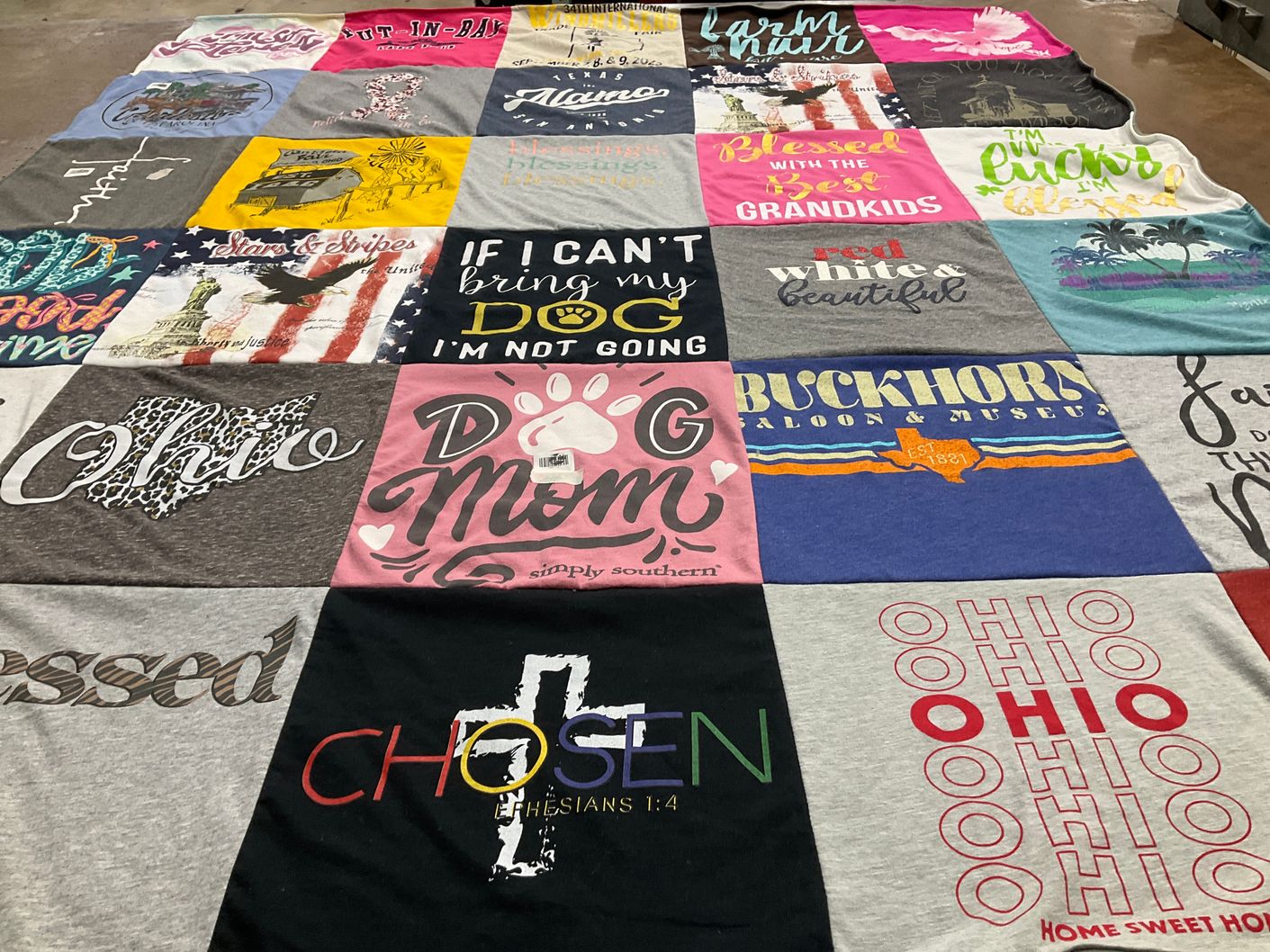 T-shirt quilt with family, pets themes by Deborah from OH