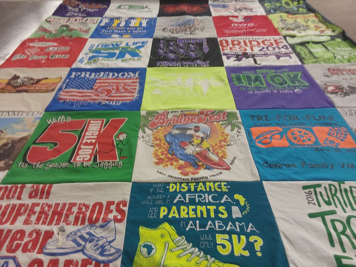 T-shirt quilt with running, jogging themes by Donna from TX