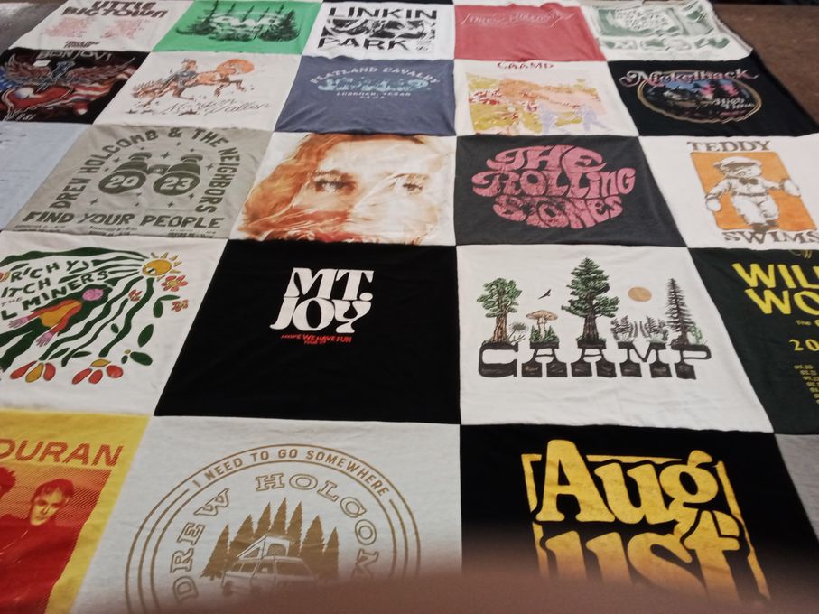 T-shirt quilt with music, festivals themes by Charity from MN