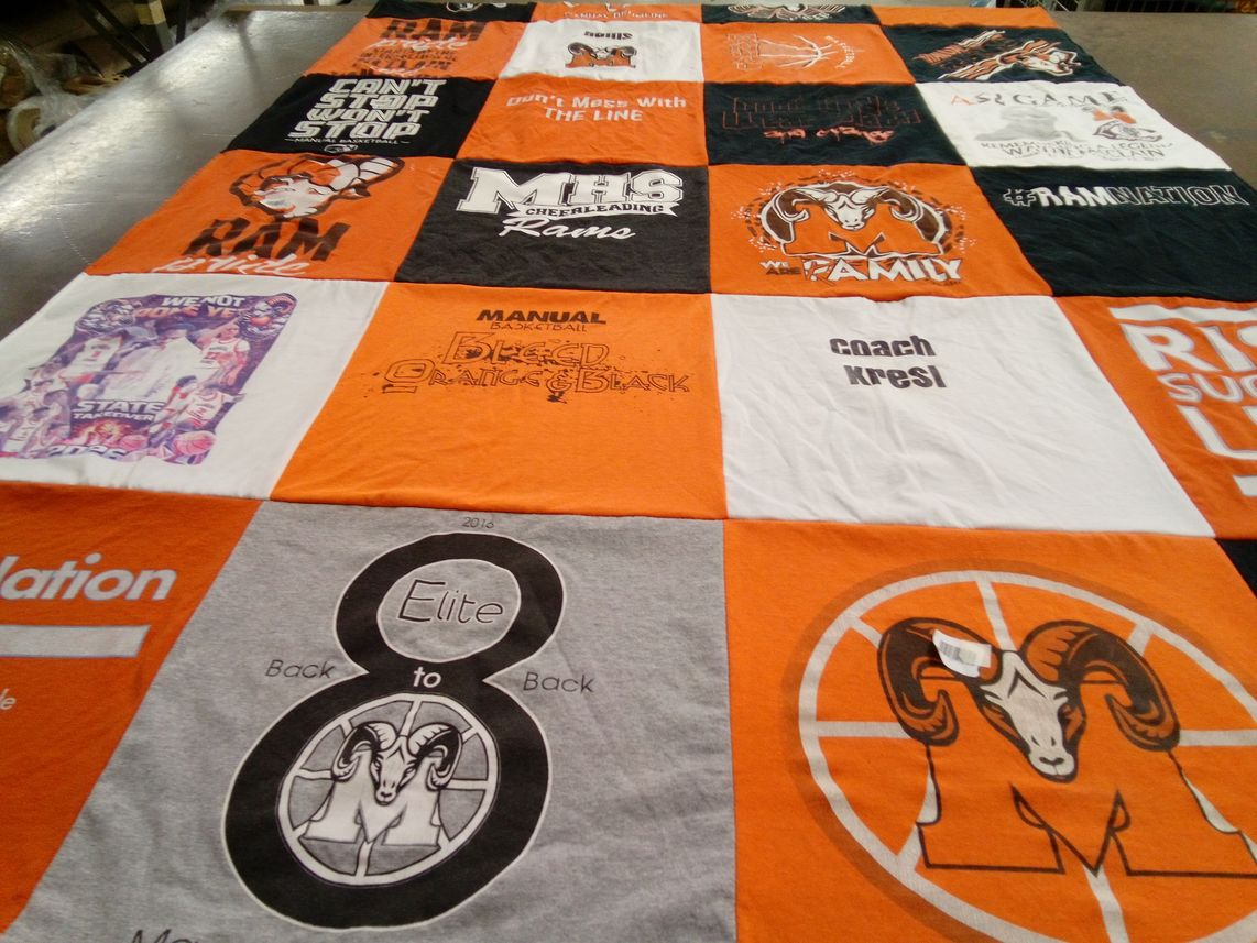 T-shirt quilt featuring manual high school basketball team by Jane from IL