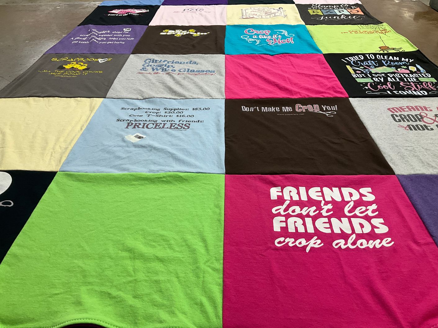 T-shirt quilt with scrapbooking themes by Pam from IL