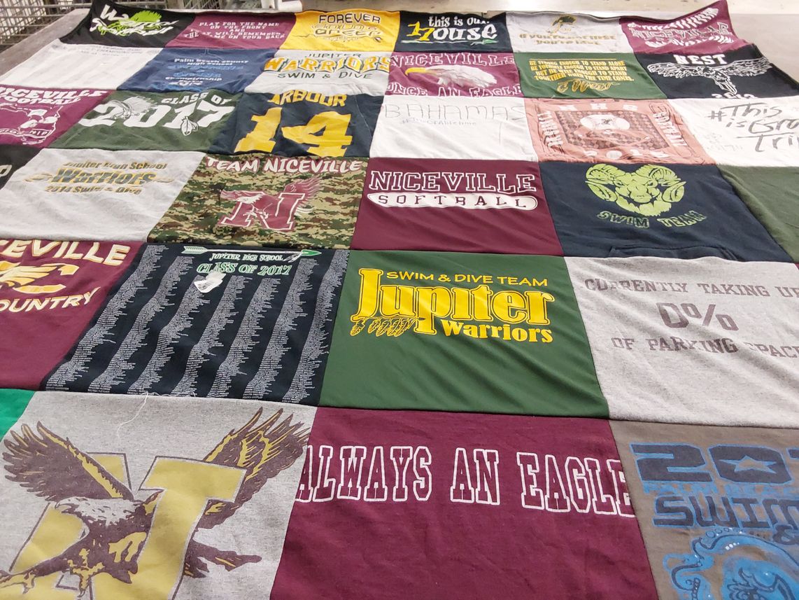 T-shirt quilt featuring jupiter high school swim team, niceville high school softball team by Taylor from NC