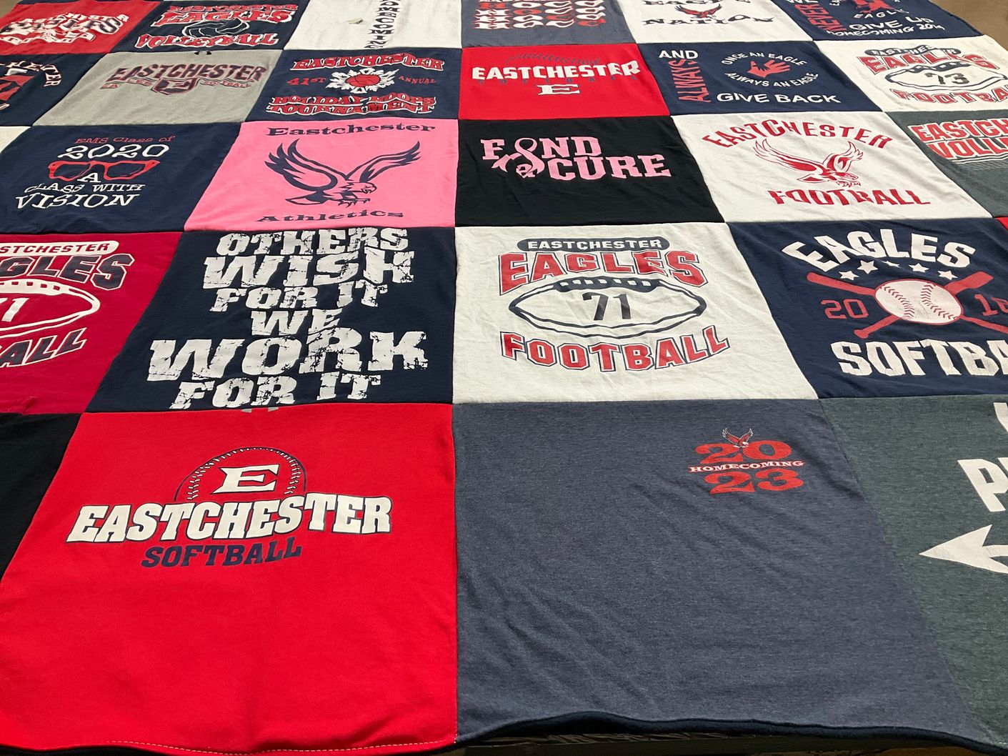 T-shirt quilt featuring eastchester eagles football, eastchester softball by Adele from NY