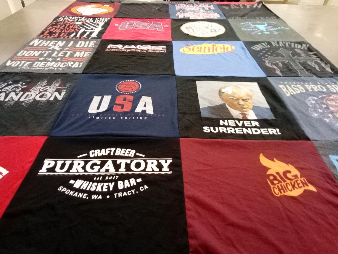 T-shirt quilt with politics, comedy themes by John from CA