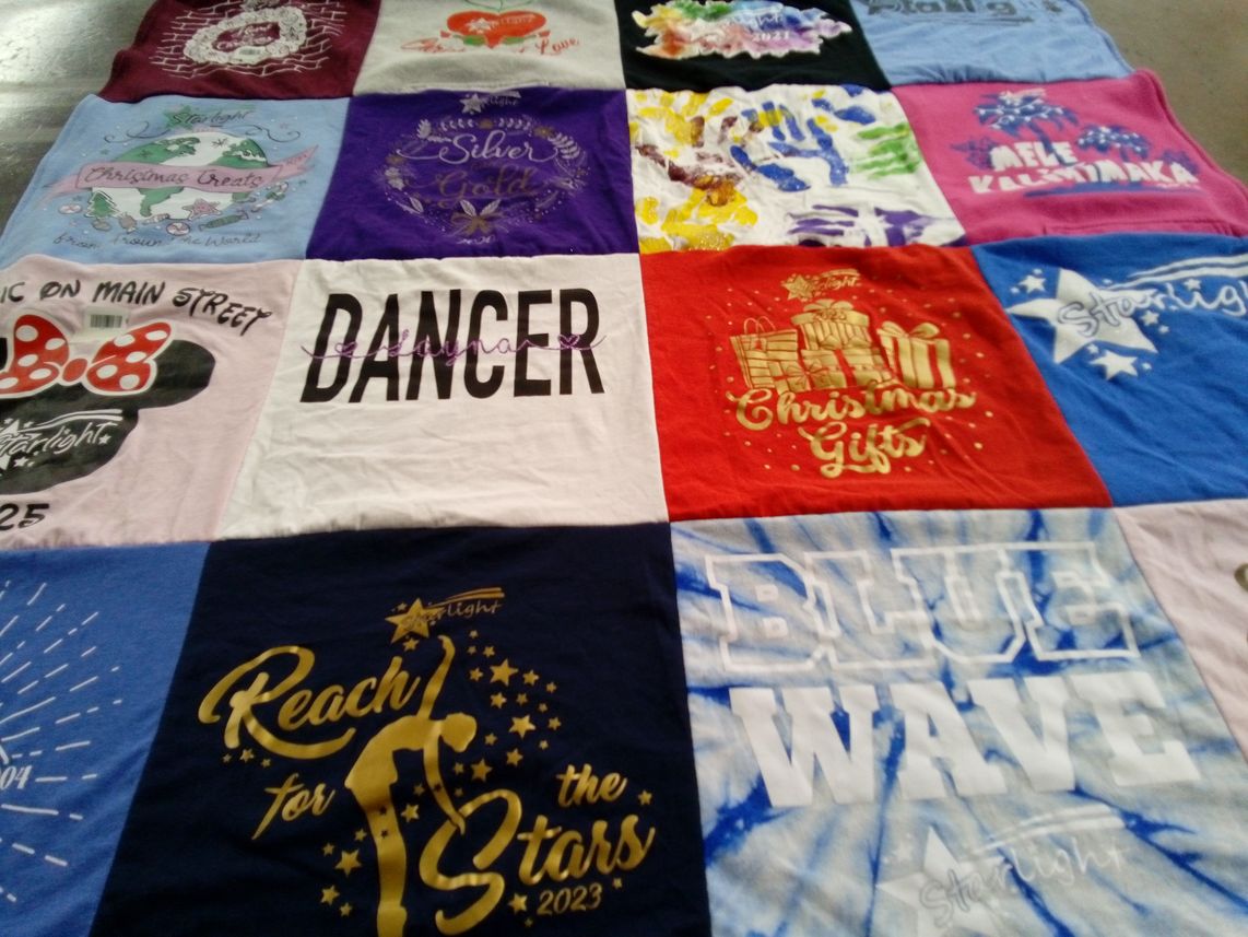 T-shirt quilt with dancing, holidays themes by Layna from IL