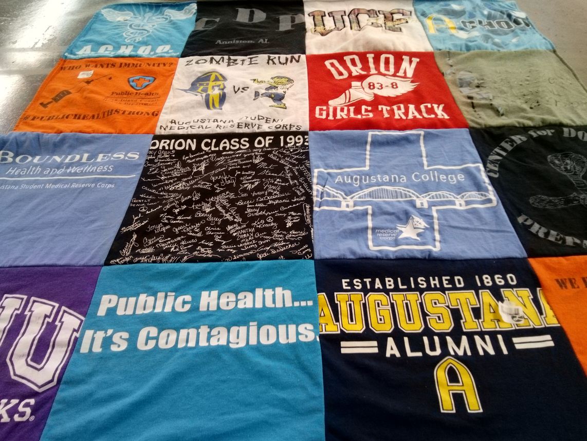 T-shirt quilt featuring orion girls track by Kathryn from IL