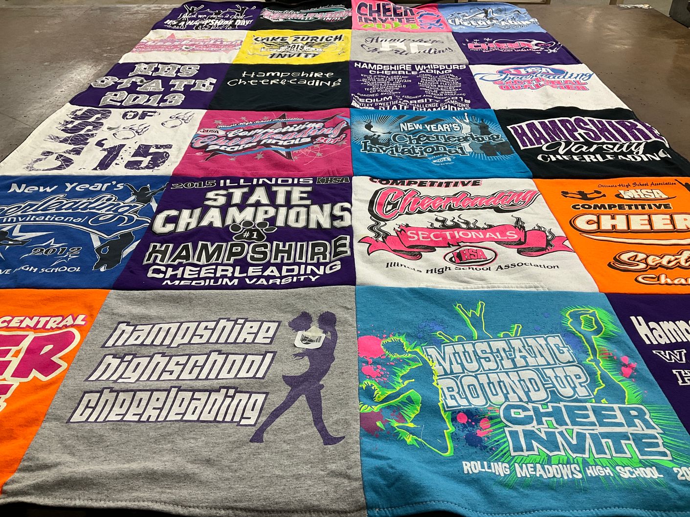 T-shirt quilt featuring hampshire varsity cheerleading, hampshire cheerleading by Natalie from IL