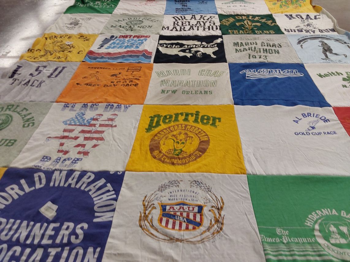 T-shirt quilt with running, marathons themes by Susan from LA