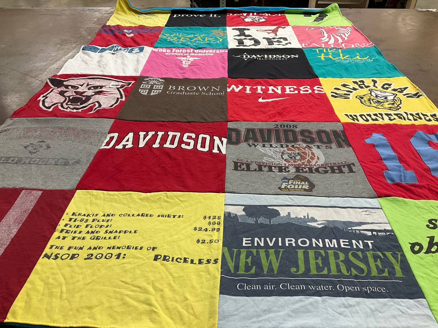 T-shirt quilt featuring davidson wildcats, michigan wolverines by Mary from MI