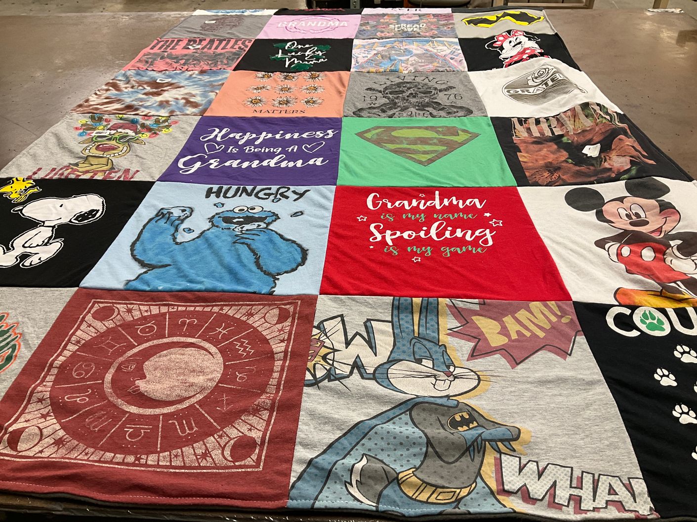 T-shirt quilt with family, cartoons themes by Amber from PA