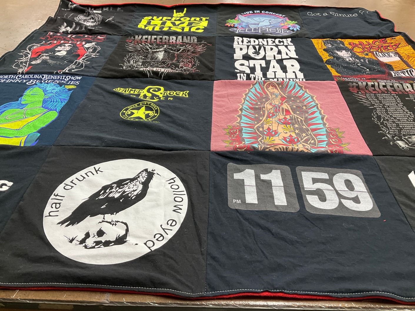 T-shirt quilt with music, concerts themes by Sarah from NC