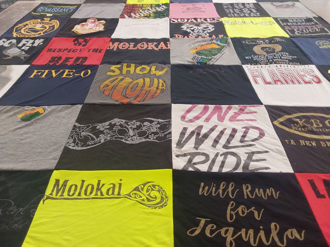 T-shirt quilt with island culture, surfing themes by Katina from HI