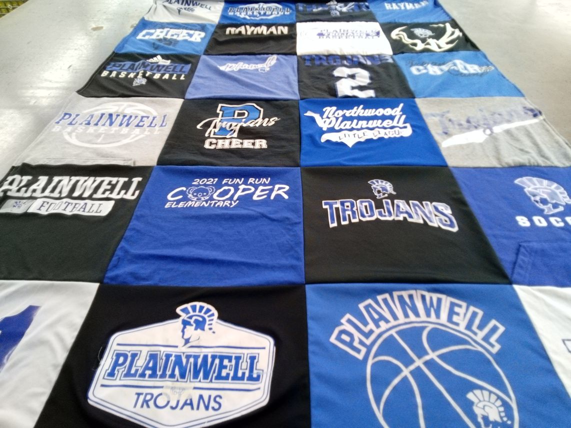 T-shirt quilt featuring plainwell trojans by Candace from MI