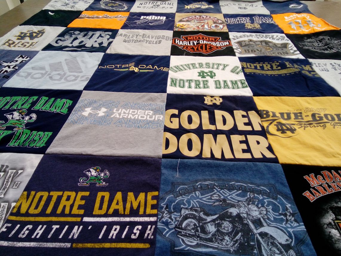 T-shirt quilt featuring notre dame fighting irish by Brina from MI