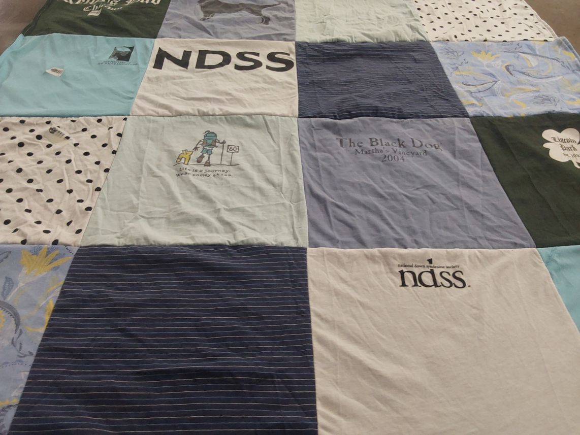 T-shirt quilt with outdoor activities, travel themes by Whitney from MA