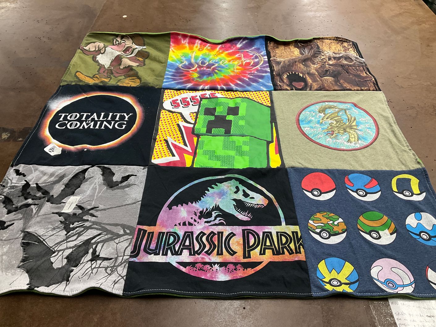 T-shirt quilt with movies, dinosaurs themes by Dannielle from MD