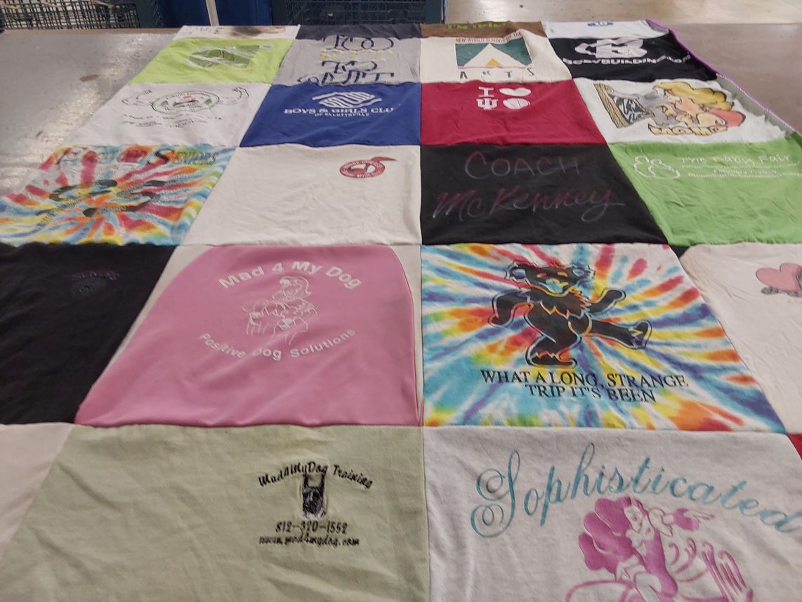 T-shirt quilt with dog training, arts themes by Madalyn from IN