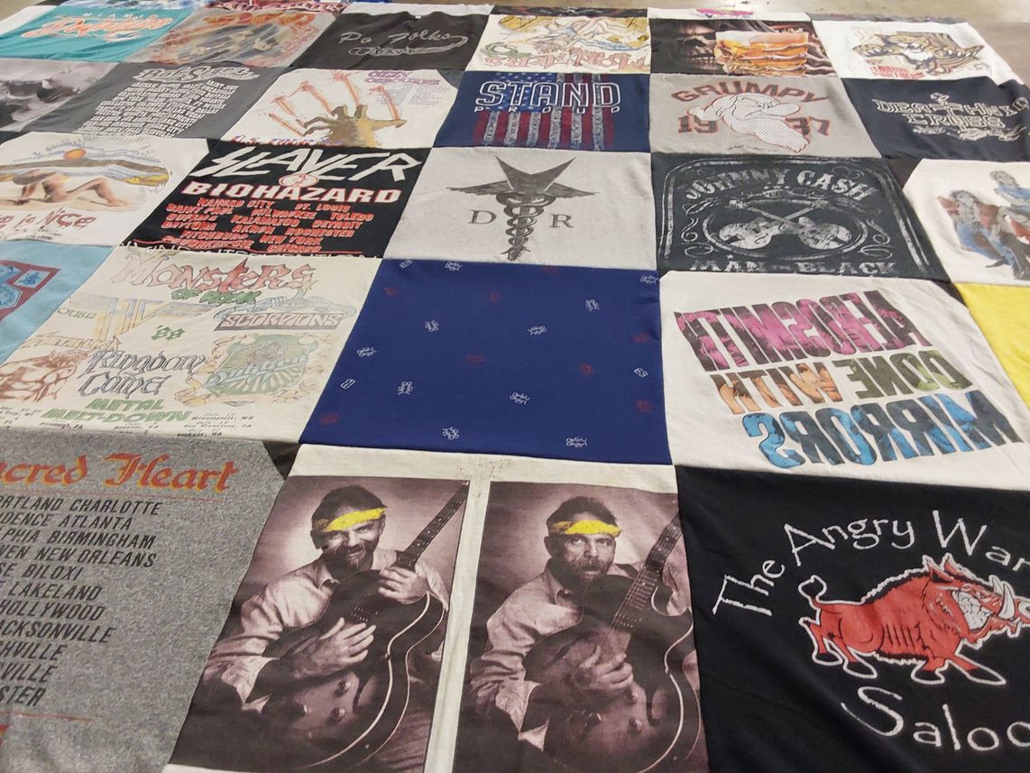 T-shirt quilt with music, gaming themes by Michael from FL