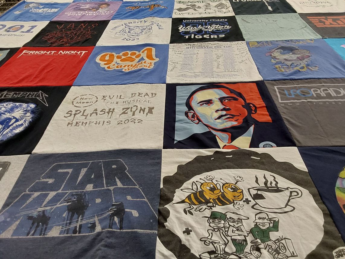 T-shirt quilt from university middle school by Shelley from TN