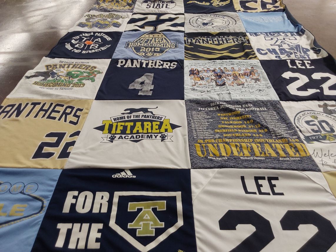 T-shirt quilt featuring tiftarea panthers by Mandy from GA