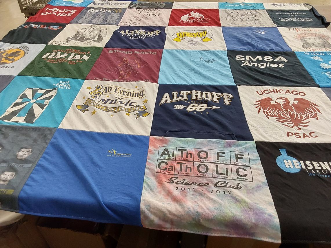 T-shirt quilt from catholic high school by Aimee from IL